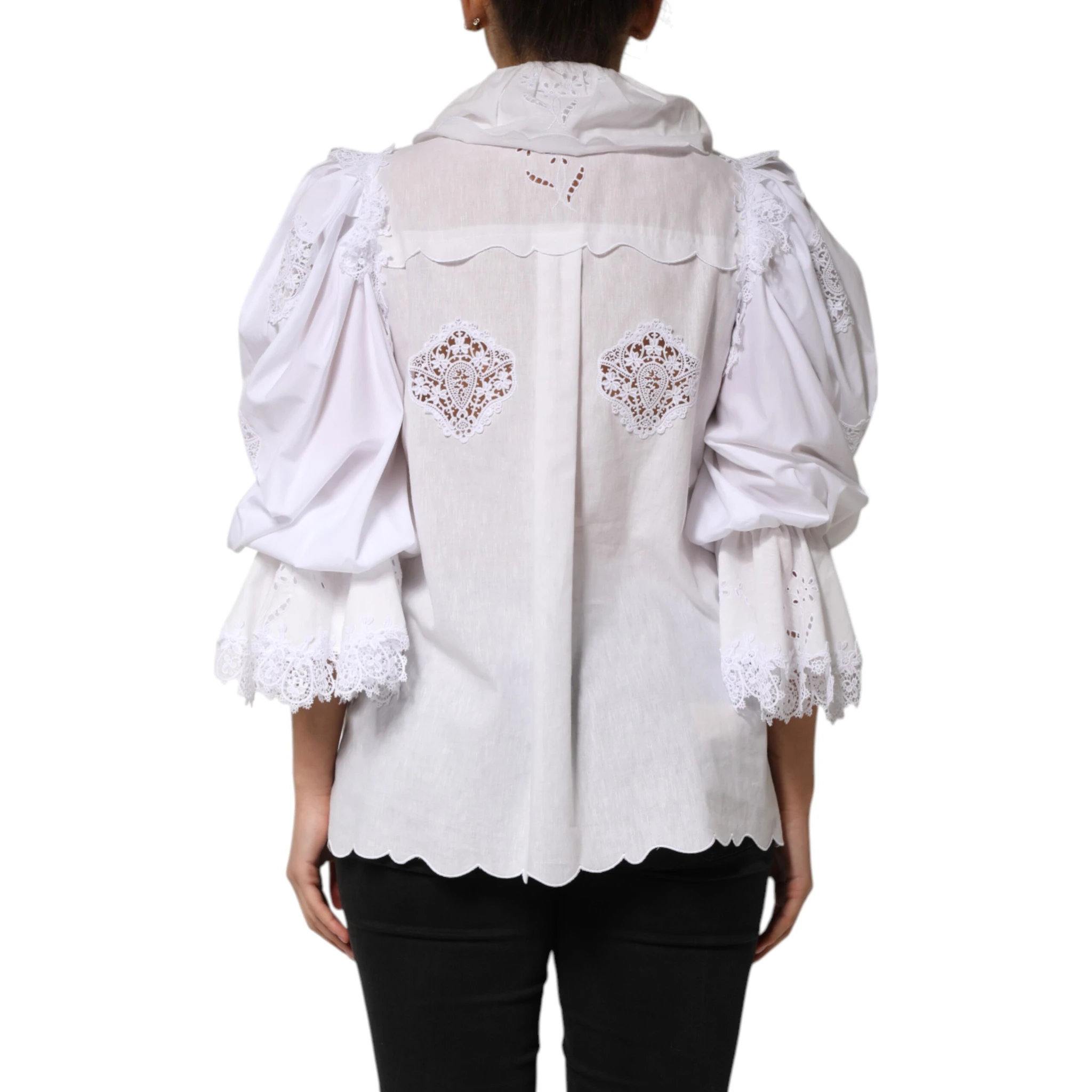 White Ruffled Lace Embellished Blouse Top