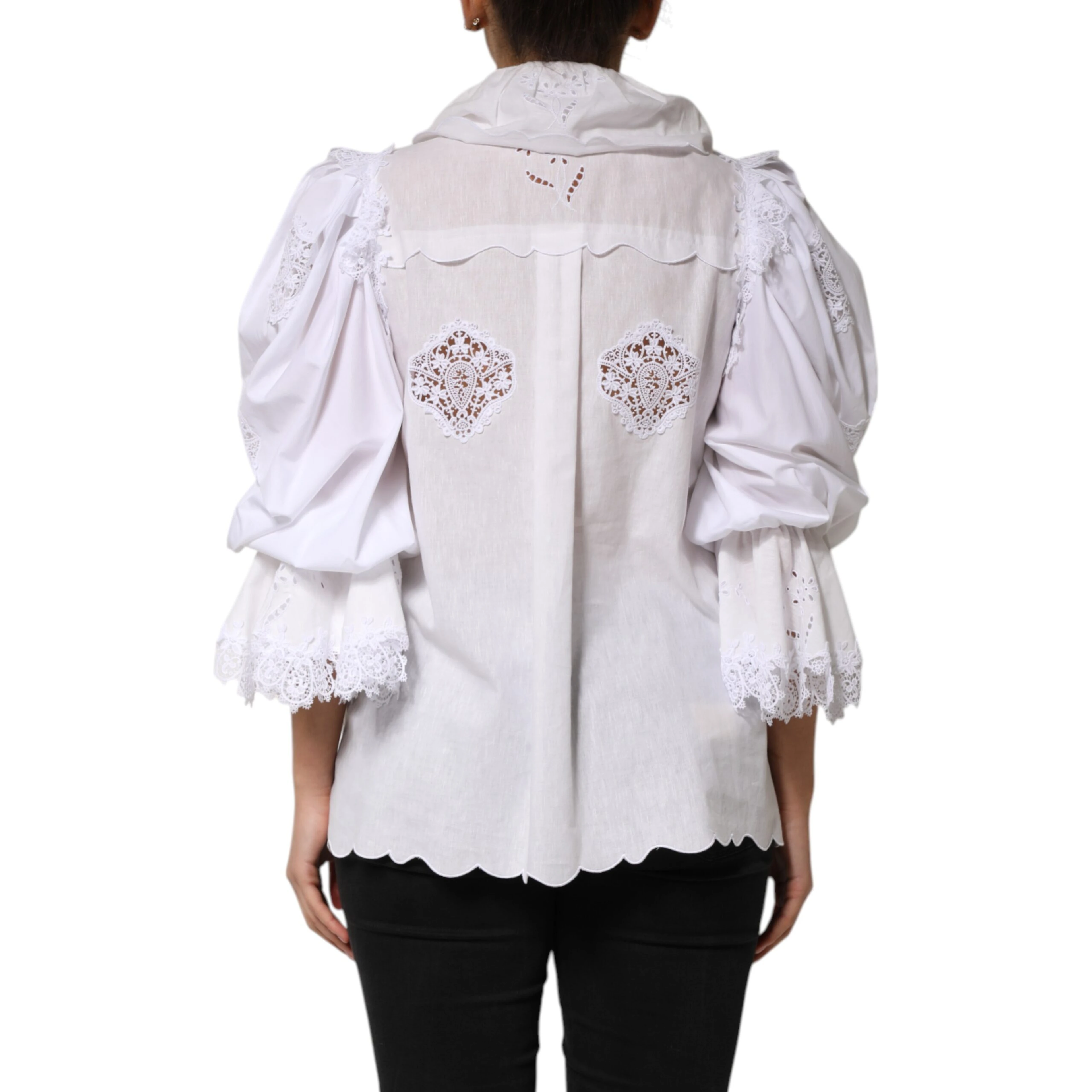 White Ruffled Lace Embellished Blouse Top