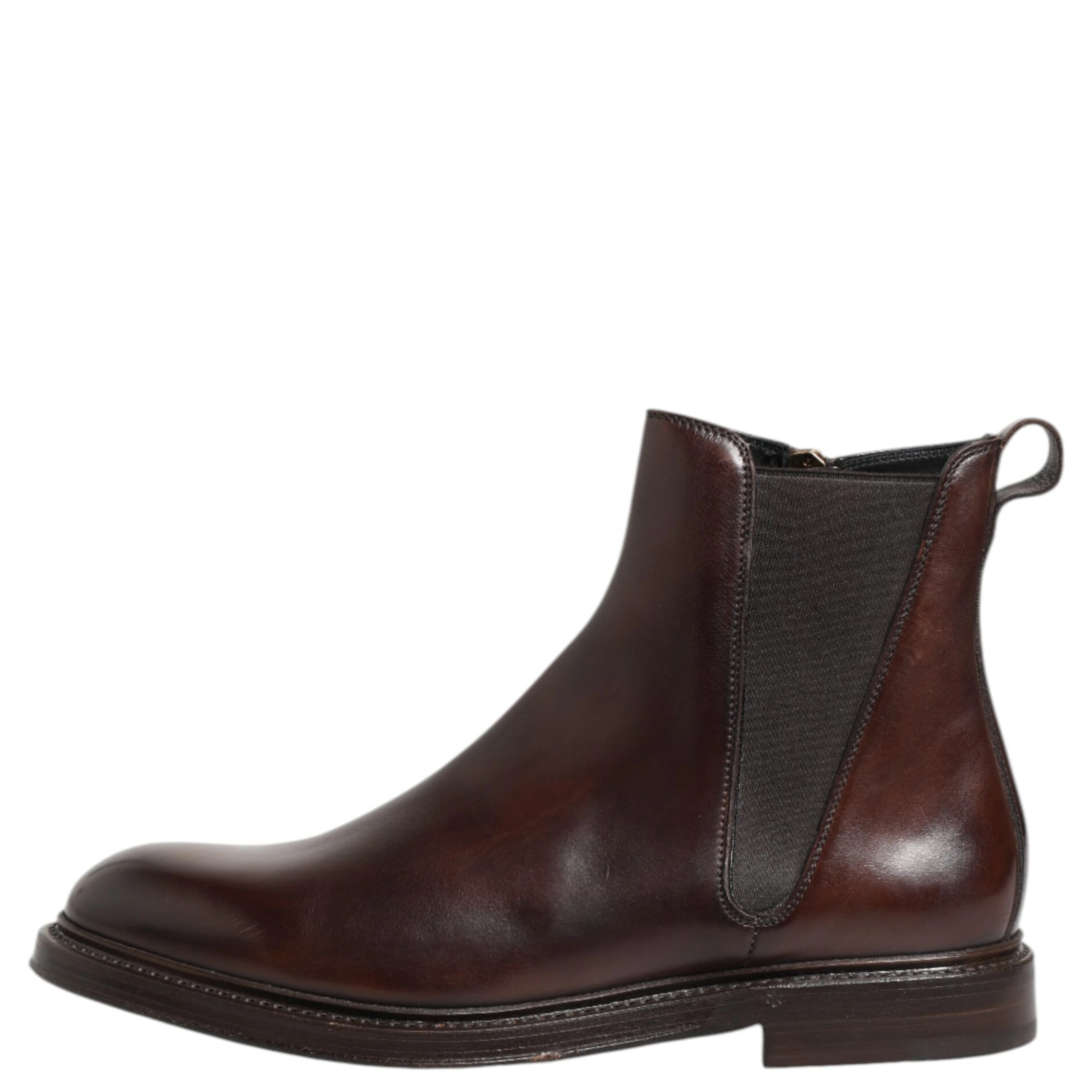 Brown Chelsea Leather Mid Calf Boots Shoes