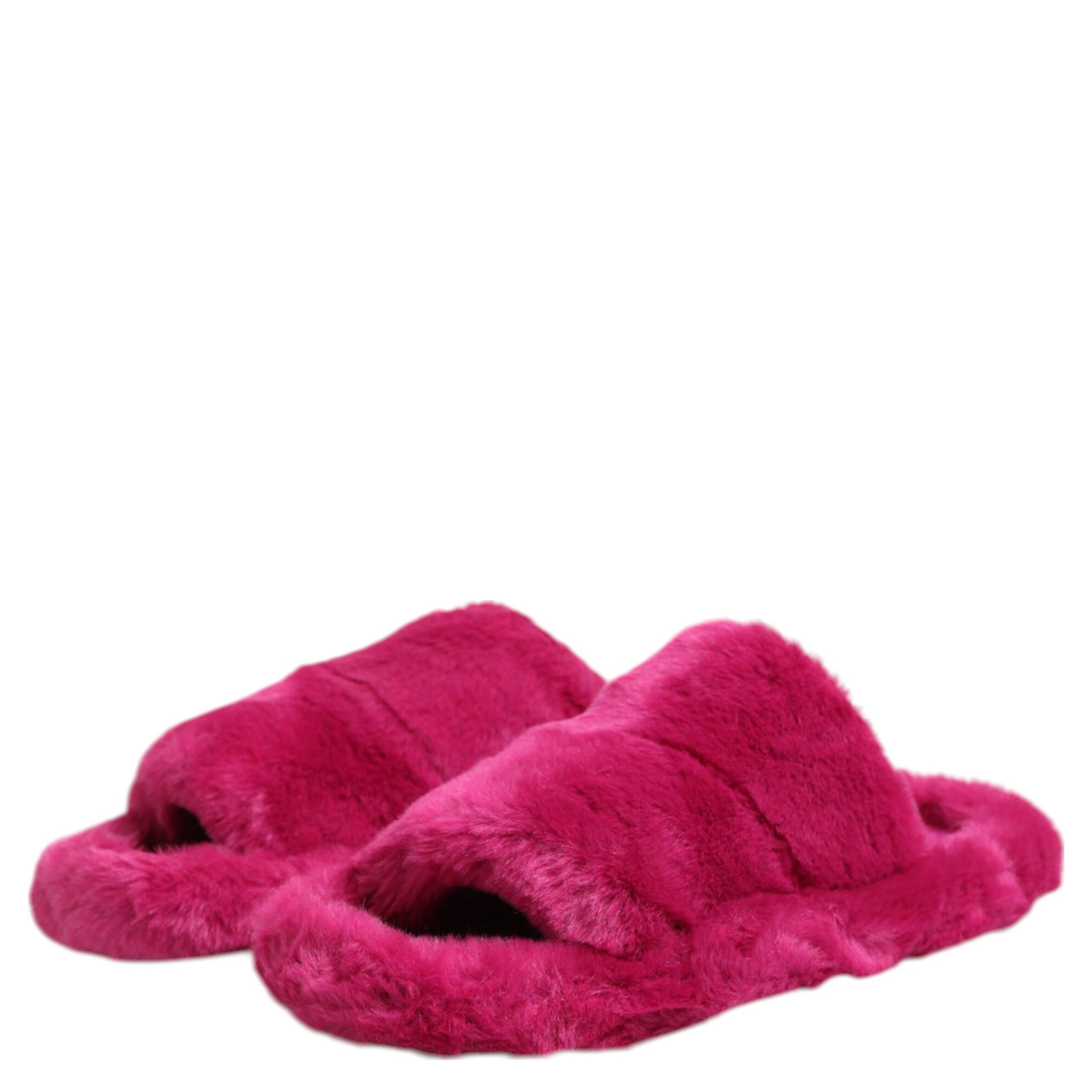 Pink Acrylic Faux Fur Mens Flats Sandals Shoes