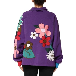 Purple Floral Print Cotton Long Sleeves Top