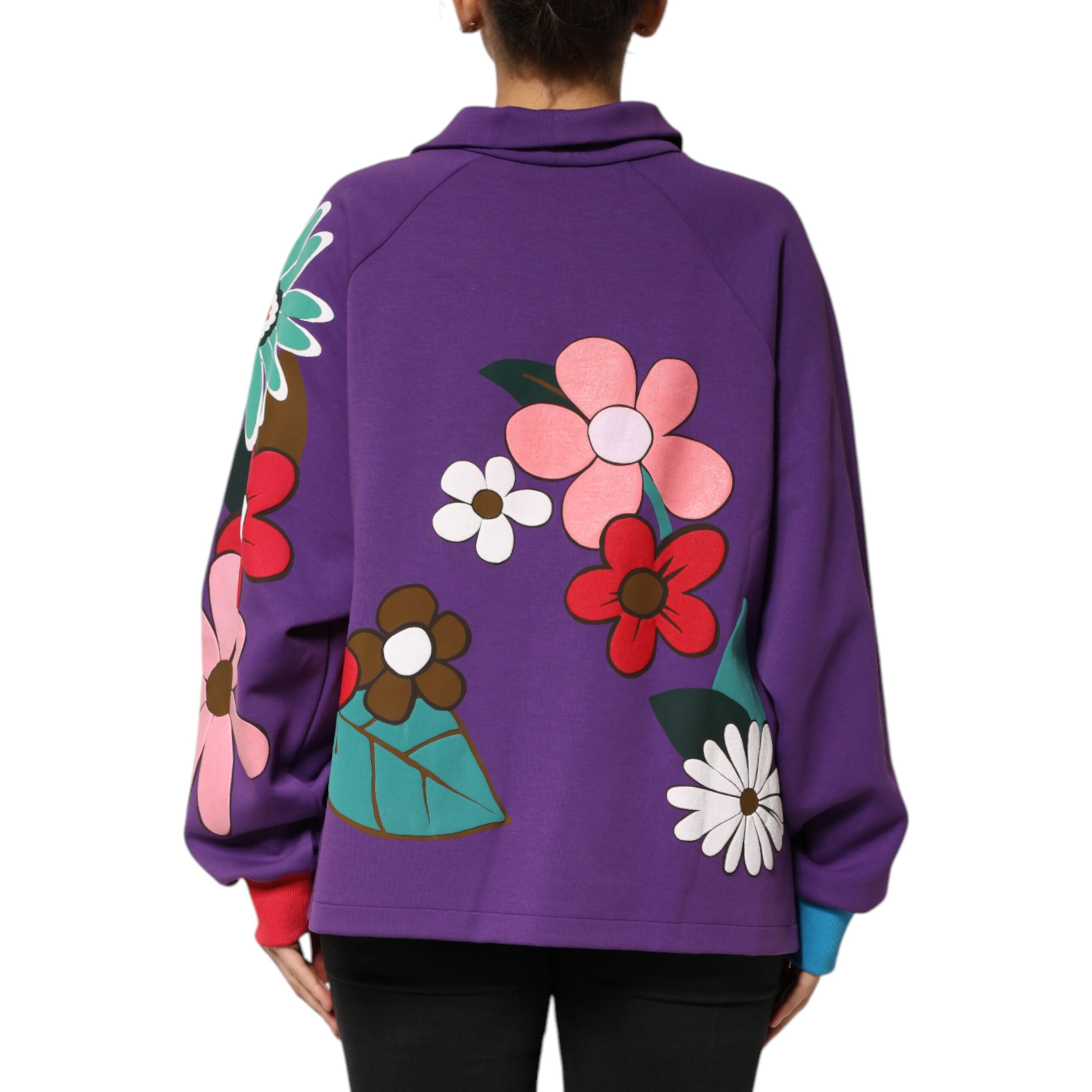 Purple Floral Print Cotton Long Sleeves Top