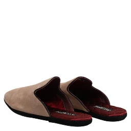 Beige Suede Leather Slides Flat Slipper Shoes