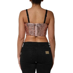Pink Sequined Nylon Sleeveless Cropped Top