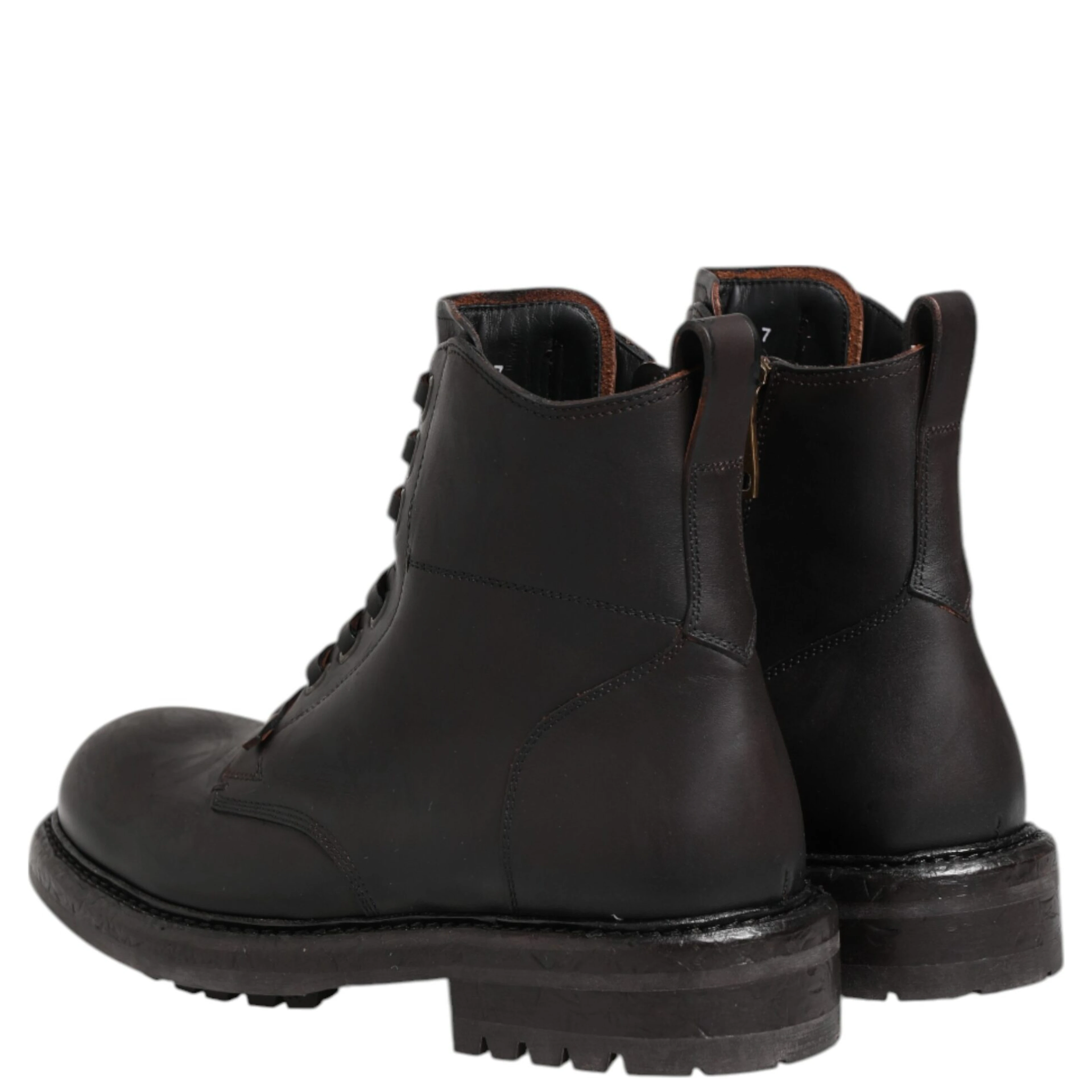 Dark Brown Leather Lace Up Mid Calf Boots Shoes
