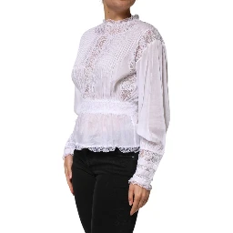 White Cotton Floral Lace Long Sleeves Top