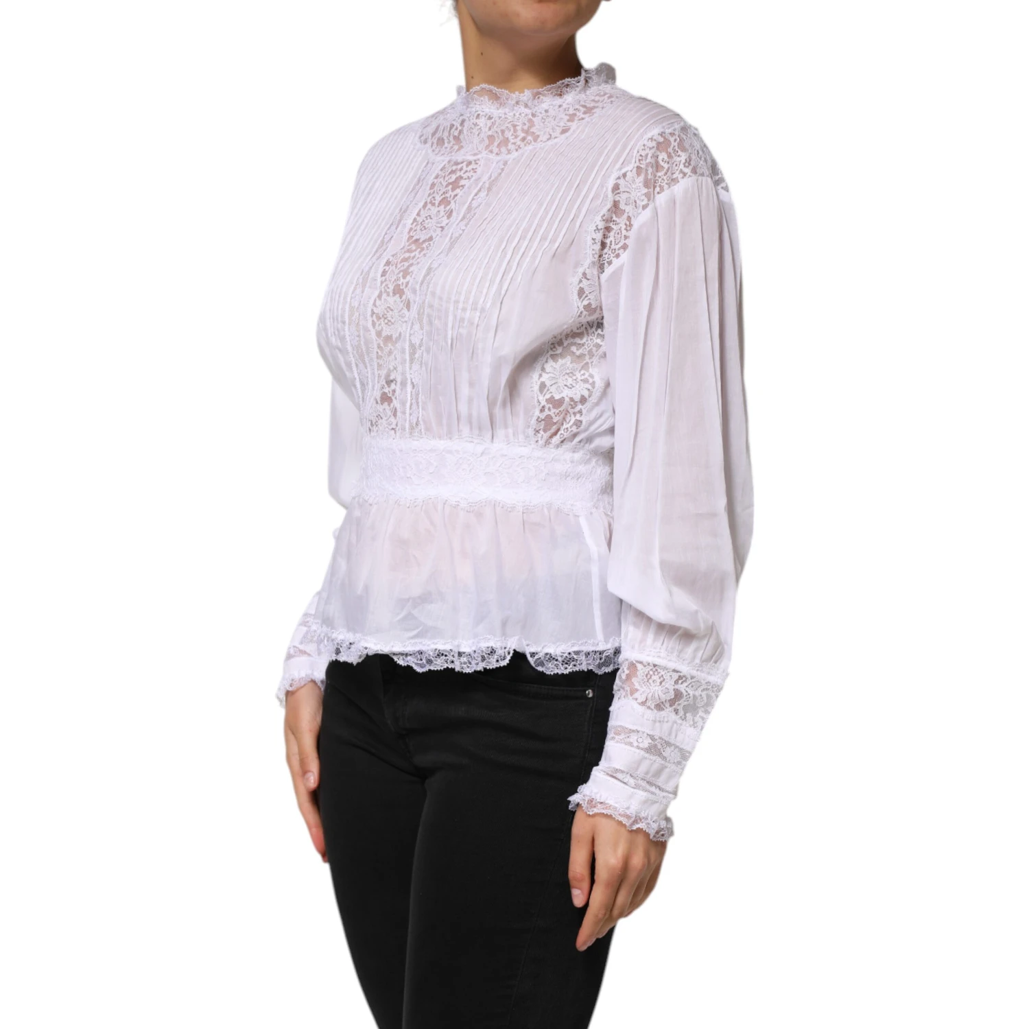 White Cotton Floral Lace Long Sleeves Top