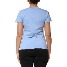 Blue Love Story Sequined Embellished Short Sleeves T-shirt