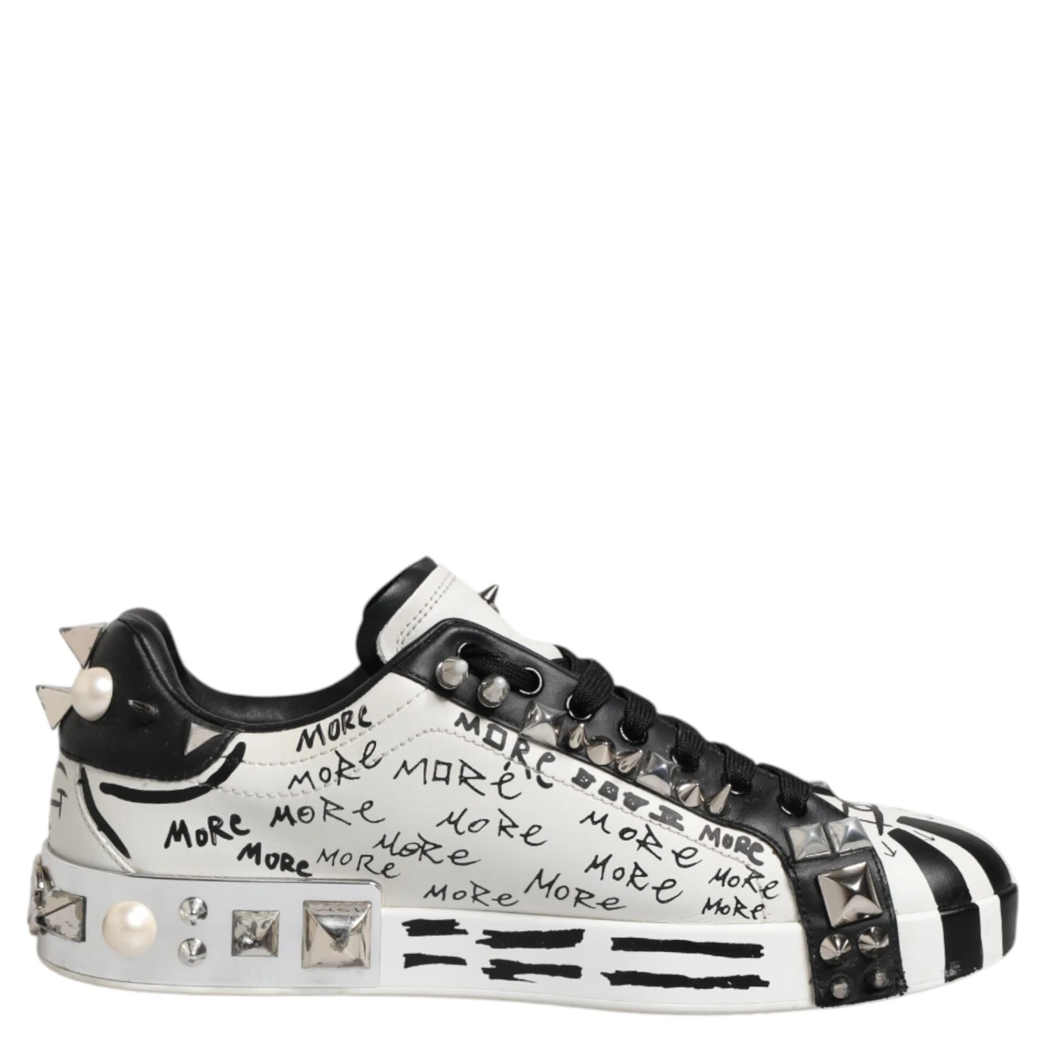 Black White Studded Low Top Sneakers Shoes