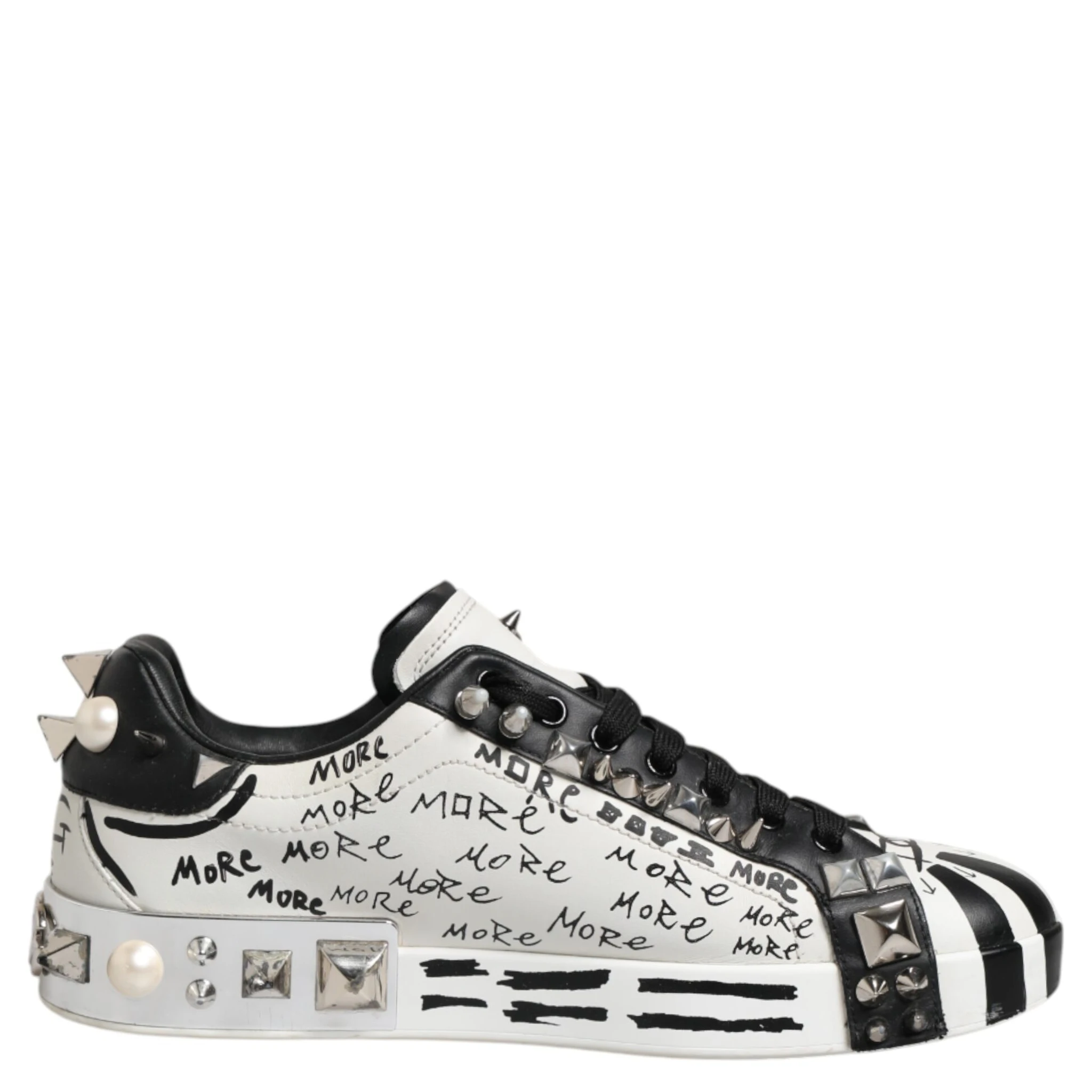 Black White Studded Low Top Sneakers Shoes