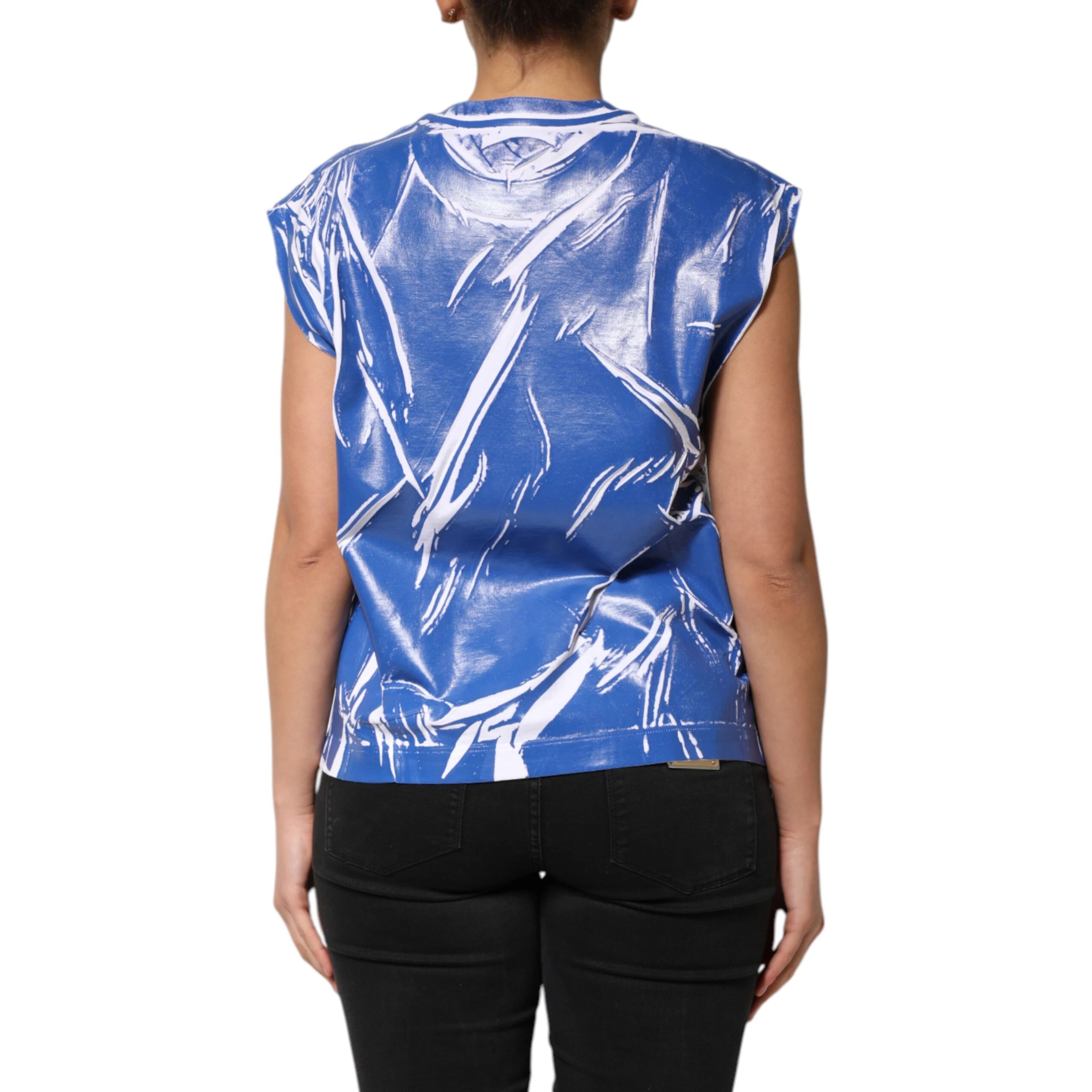 Blue White Cotton Logo Plaque Women Tank Top