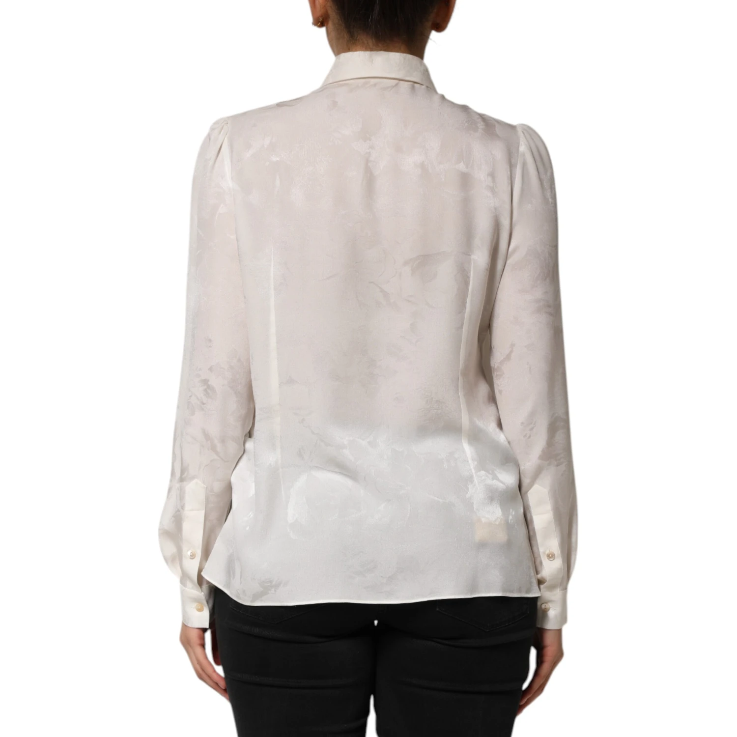 White Silk Long Sleeves Collared Shirt Top