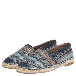 Blue Gray Woven Leather Buffalo Espadrille Shoes