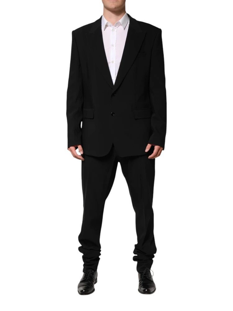 Black Cotton Single Breasted 2 Piece Suit