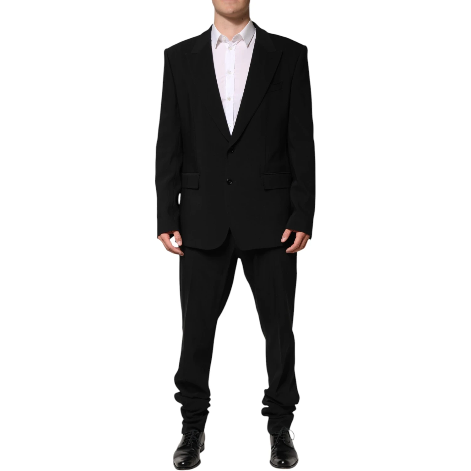 Black Cotton Single Breasted 2 Piece Suit
