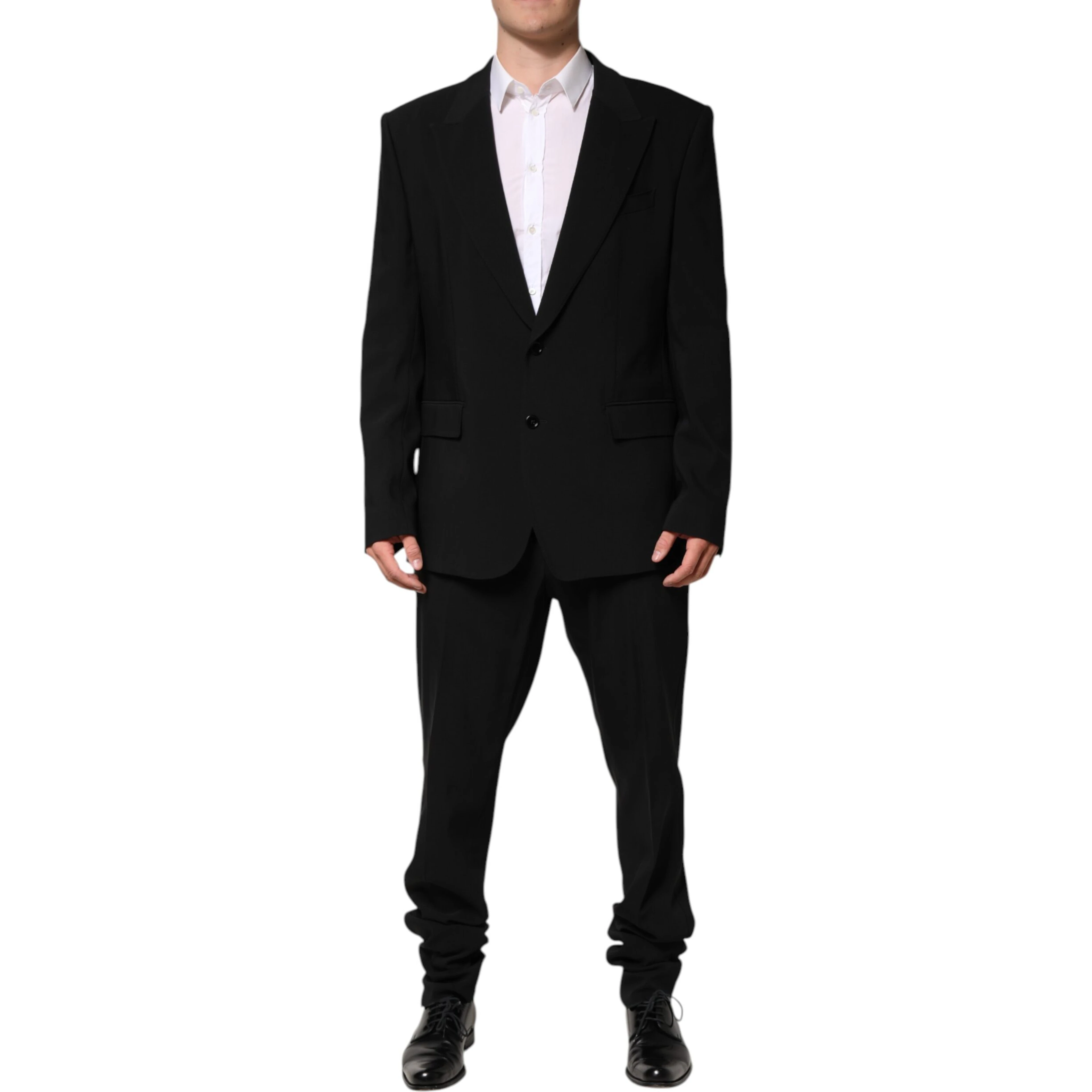 Black Cotton Single Breasted 2 Piece Suit
