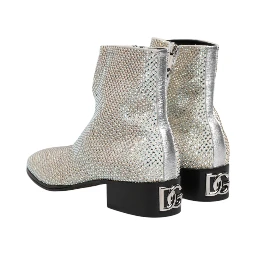 White Strass DG Logo Heels Ankle Boots Shoes