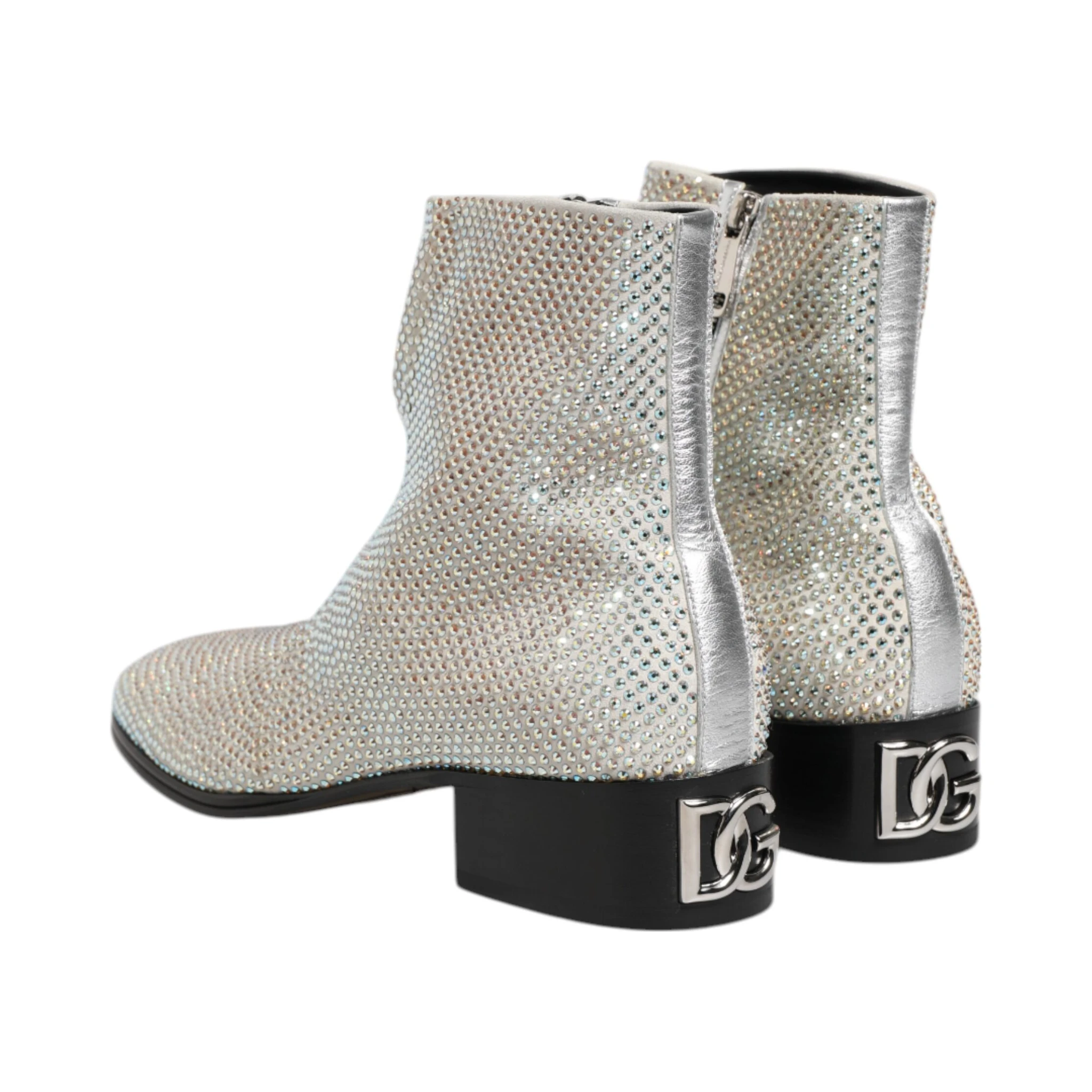 White Strass DG Logo Heels Ankle Boots Shoes