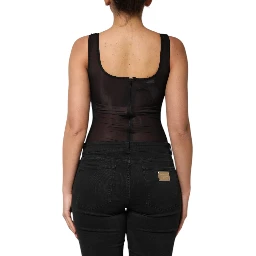 Black Nylon Sleeveless Round Neck Tank Top