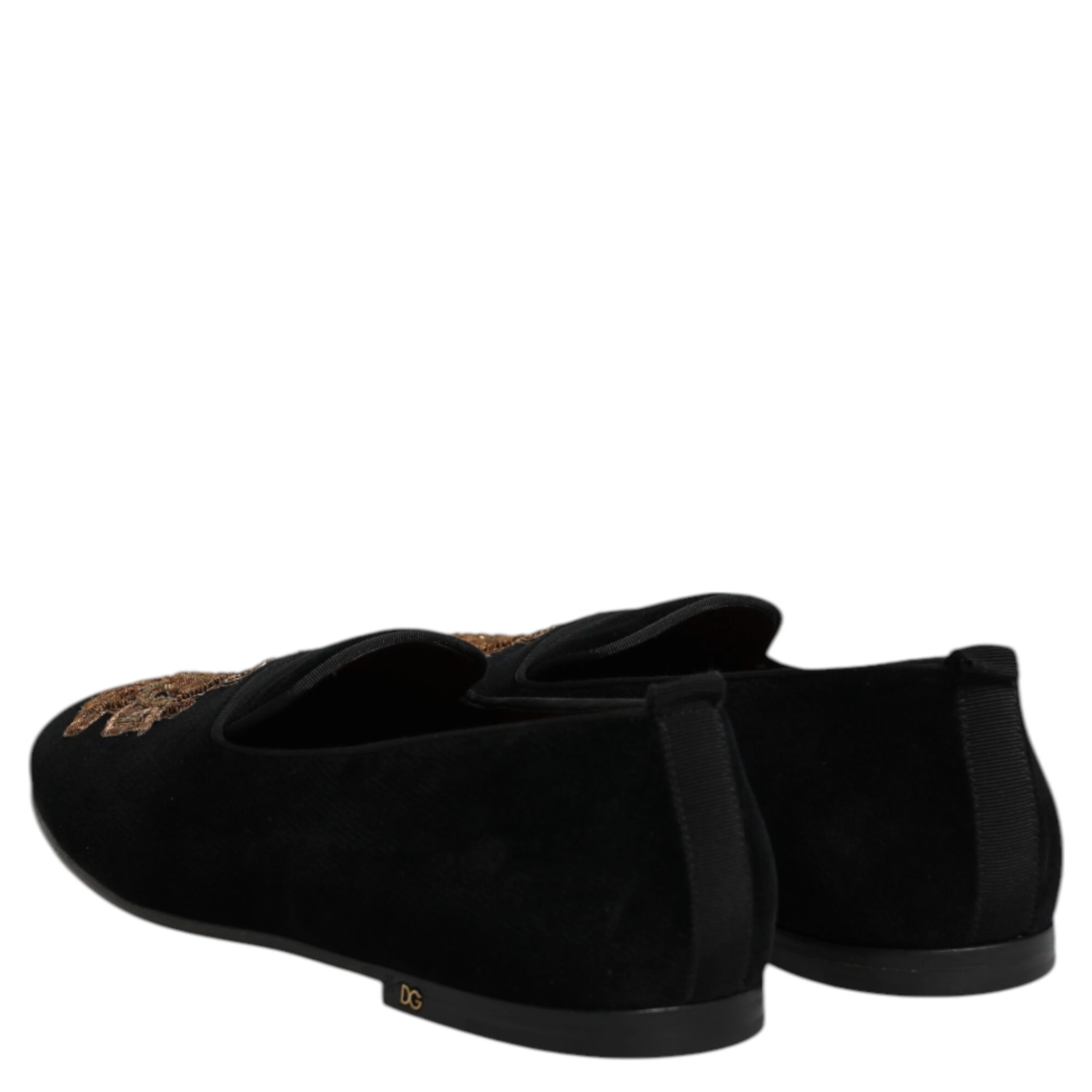 Black Velvet Gold Crown Mens Loafers Shoes