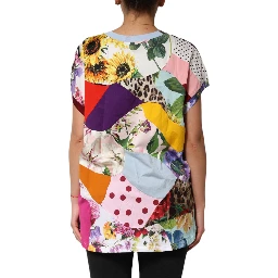Multicolor Patchwork Cotton Silk Blouse Top