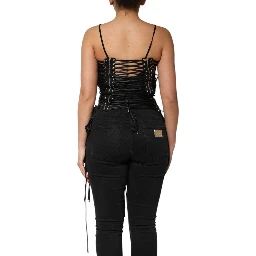 Black Eyelet Embellished Corset Style Top