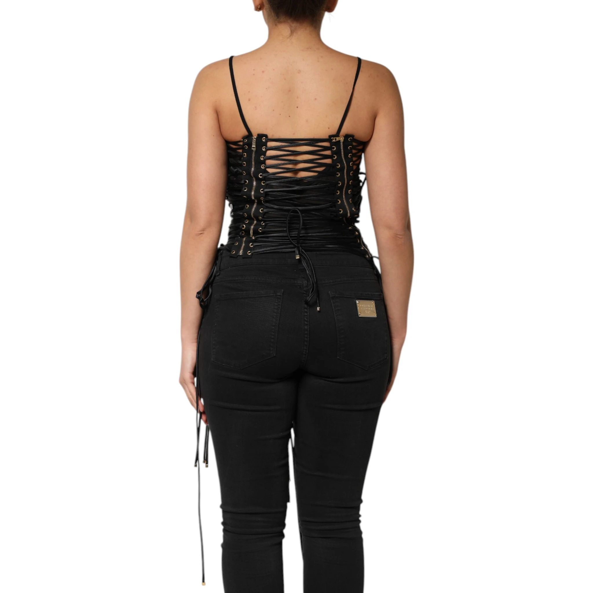 Black Eyelet Embellished Corset Style Top