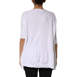 White Cotton Short Sleeves Round Neck Blouse Top