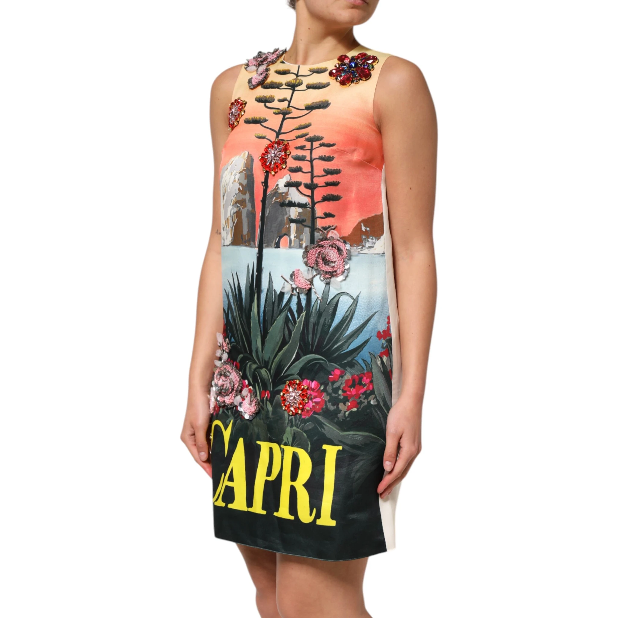 Multicolor Crystal Embellished A-line Mini Dress