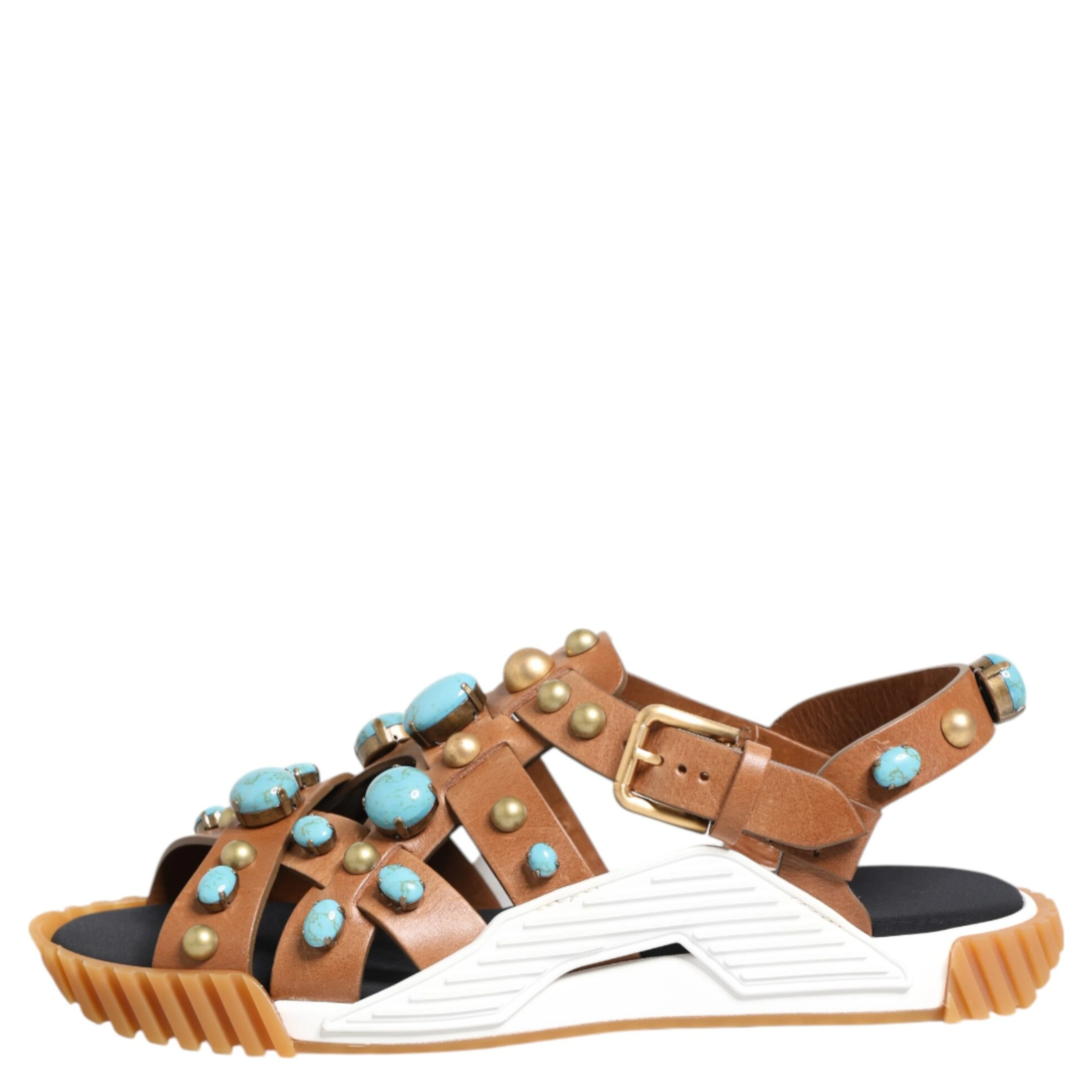 Brown Leather Studded Slides Sandals Shoes