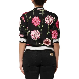 Black Floral Print Cotton Short Sleeves Top