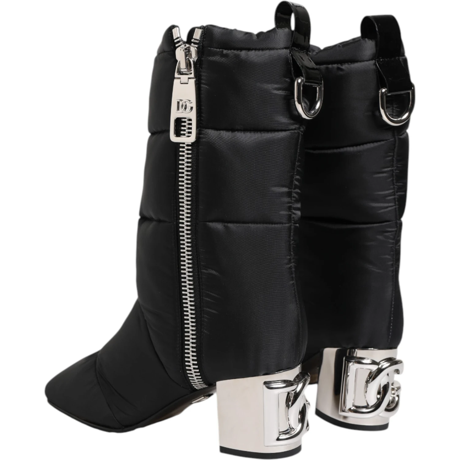 Black Padded Mid Calf Logo Heel Boots Shoes