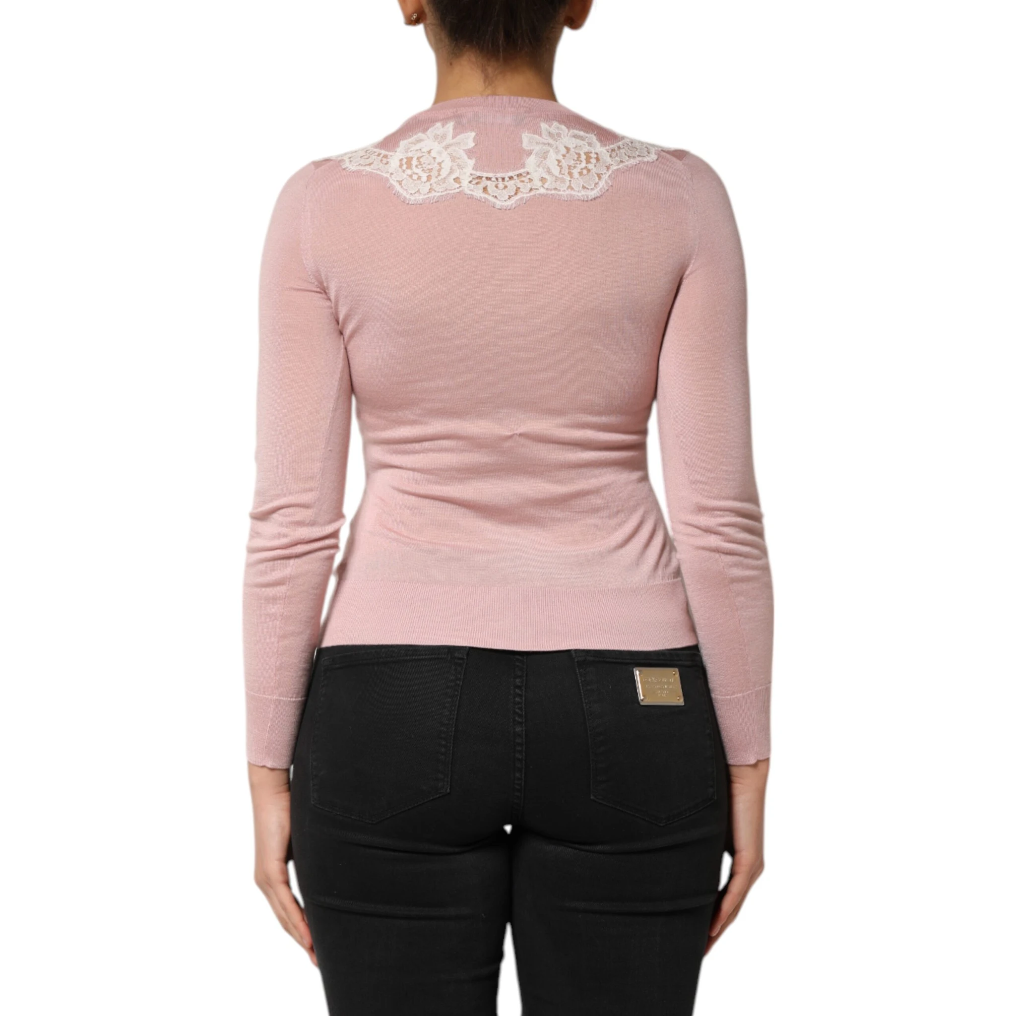 Pink Floral Lace Detailing Cardigan Sweater