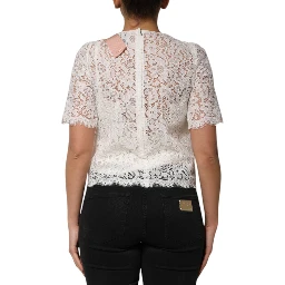 White Floral Lace Short Sleeves Blouse Top