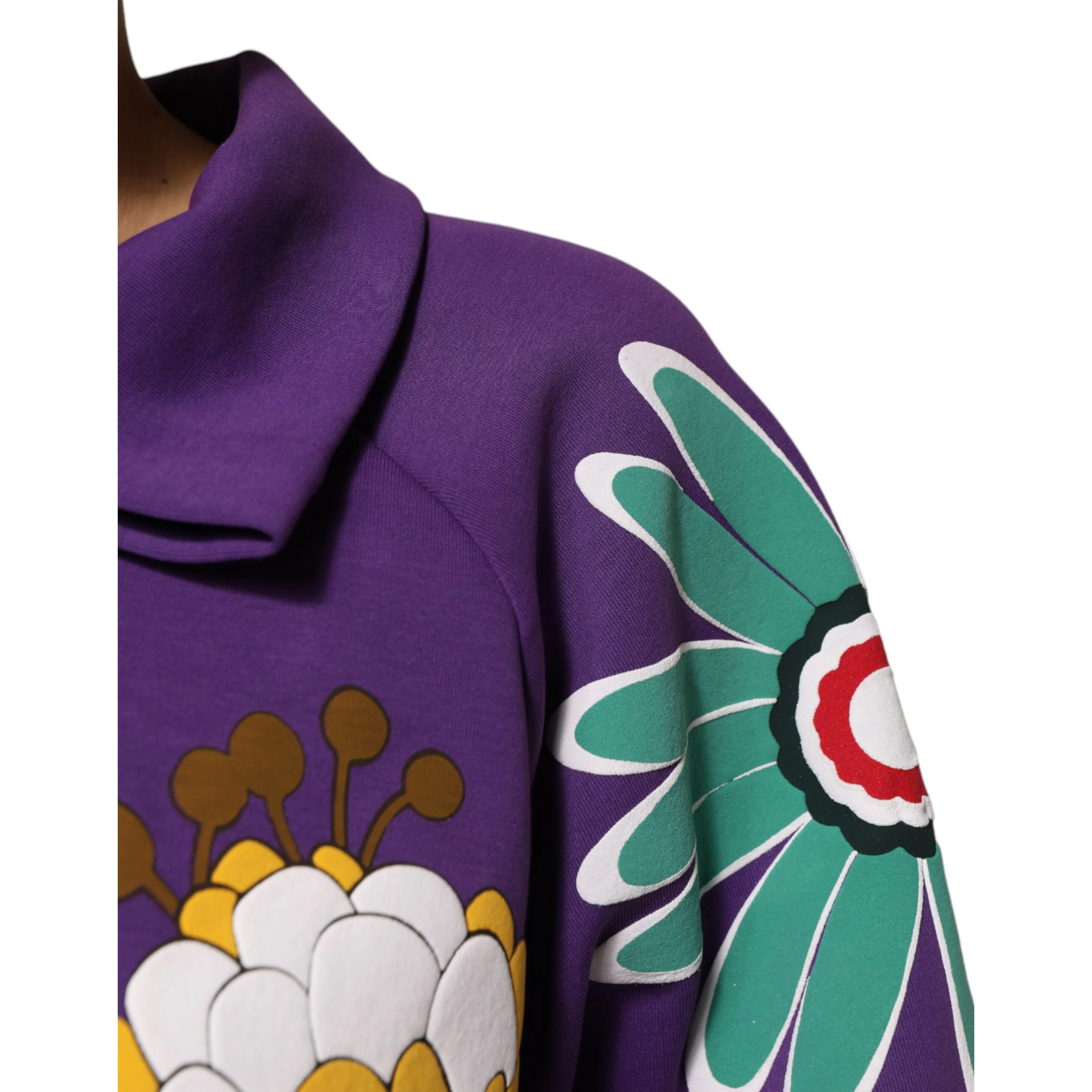 Purple Floral Print Cotton Long Sleeves Top
