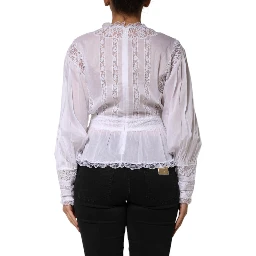 White Cotton Floral Lace Long Sleeves Top