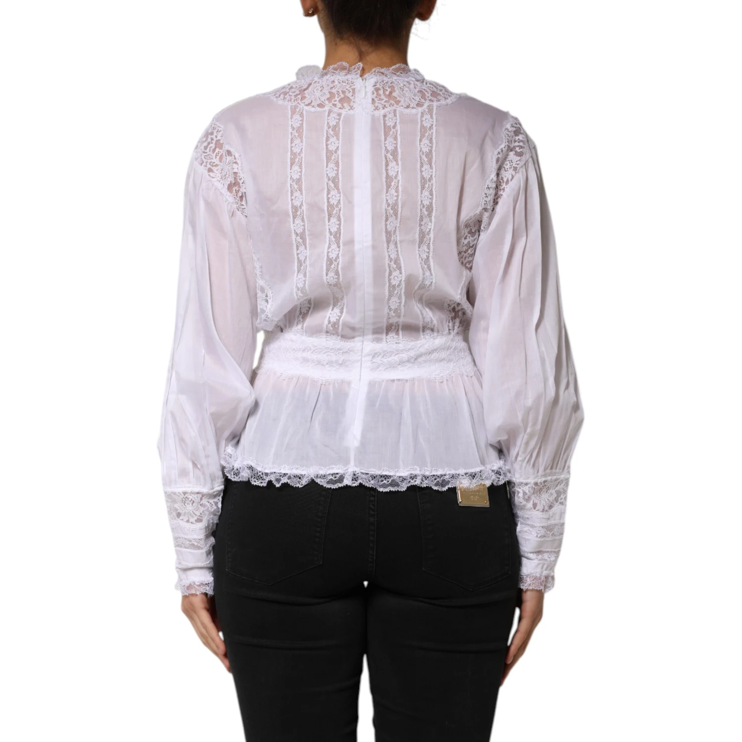 White Cotton Floral Lace Long Sleeves Top