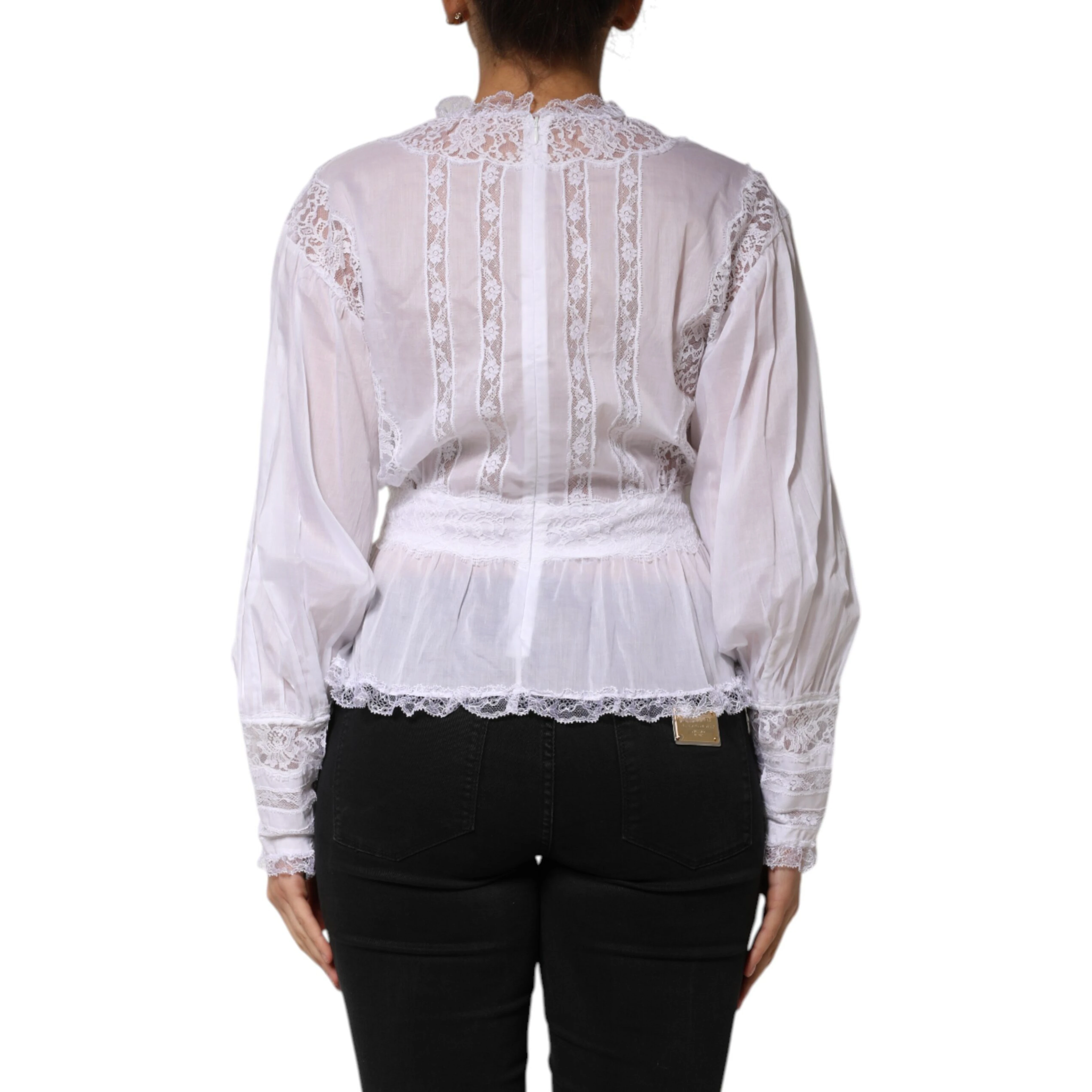 White Cotton Floral Lace Long Sleeves Top