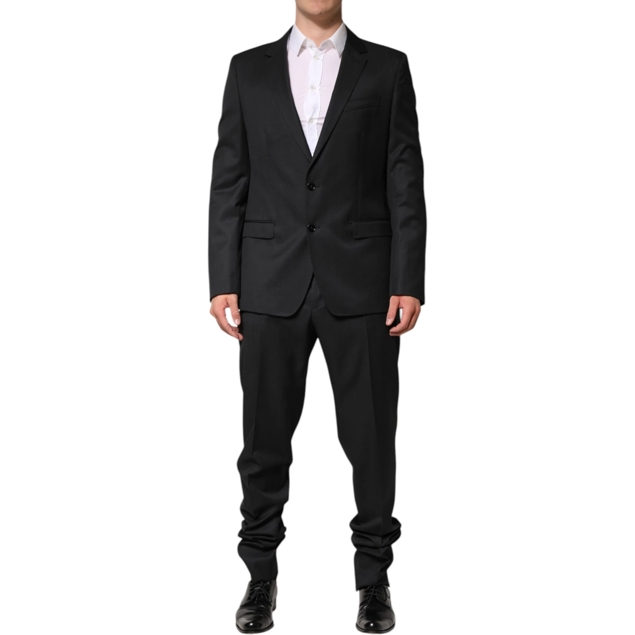 Dark Gray Wool Single Breasted 2 Piece Suit