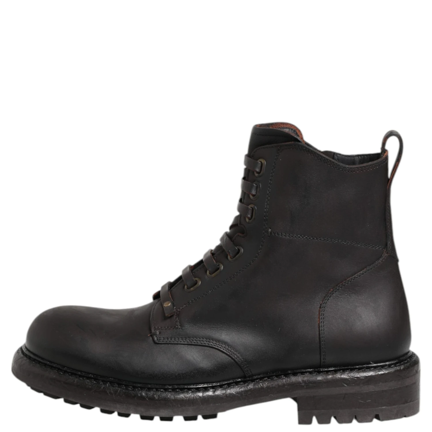 Dark Brown Leather Lace Up Mid Calf Boots Shoes