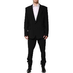 Black Cotton Single Breasted 2 Piece Suit