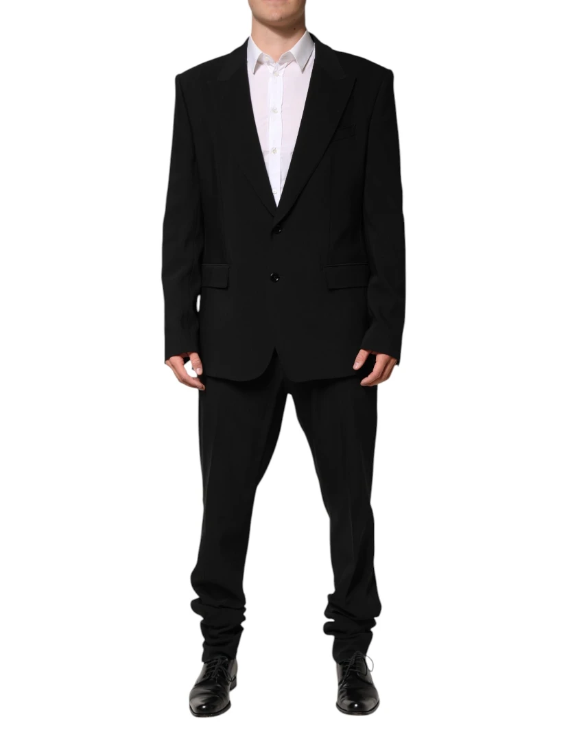 Black Cotton Single Breasted 2 Piece Suit