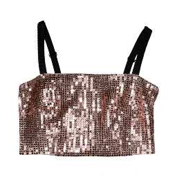 Pink Sequined Nylon Sleeveless Cropped Top