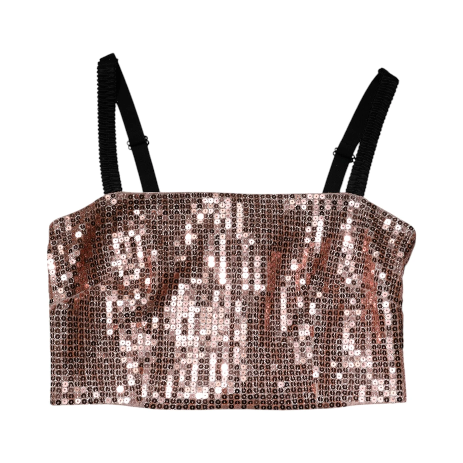 Pink Sequined Nylon Sleeveless Cropped Top