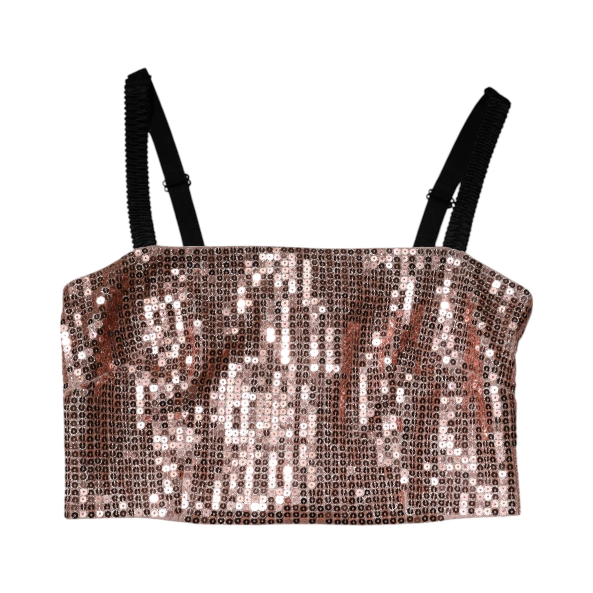 Pink Sequined Nylon Sleeveless Cropped Top