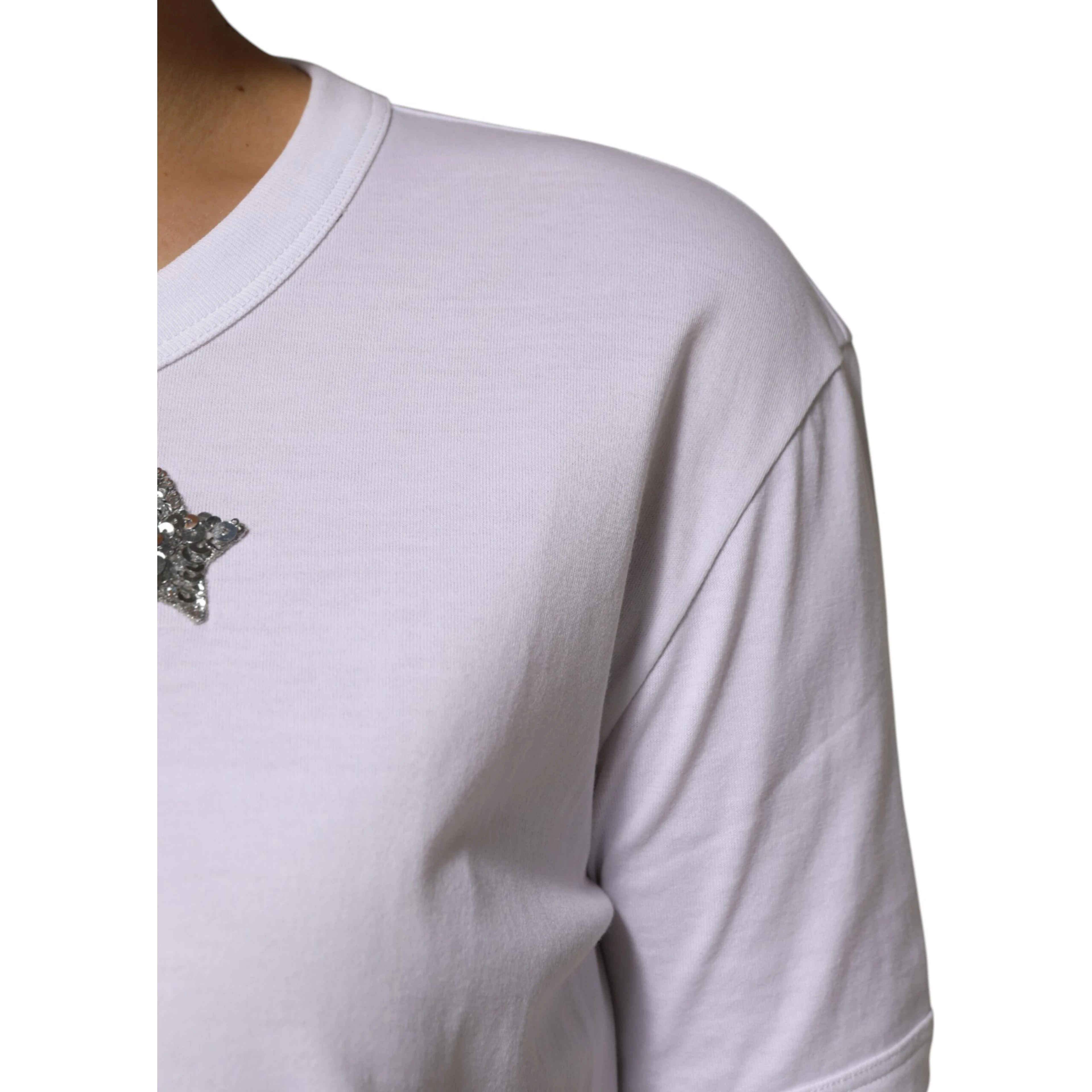 White Cotton Sequin Embellished Top T-shirt