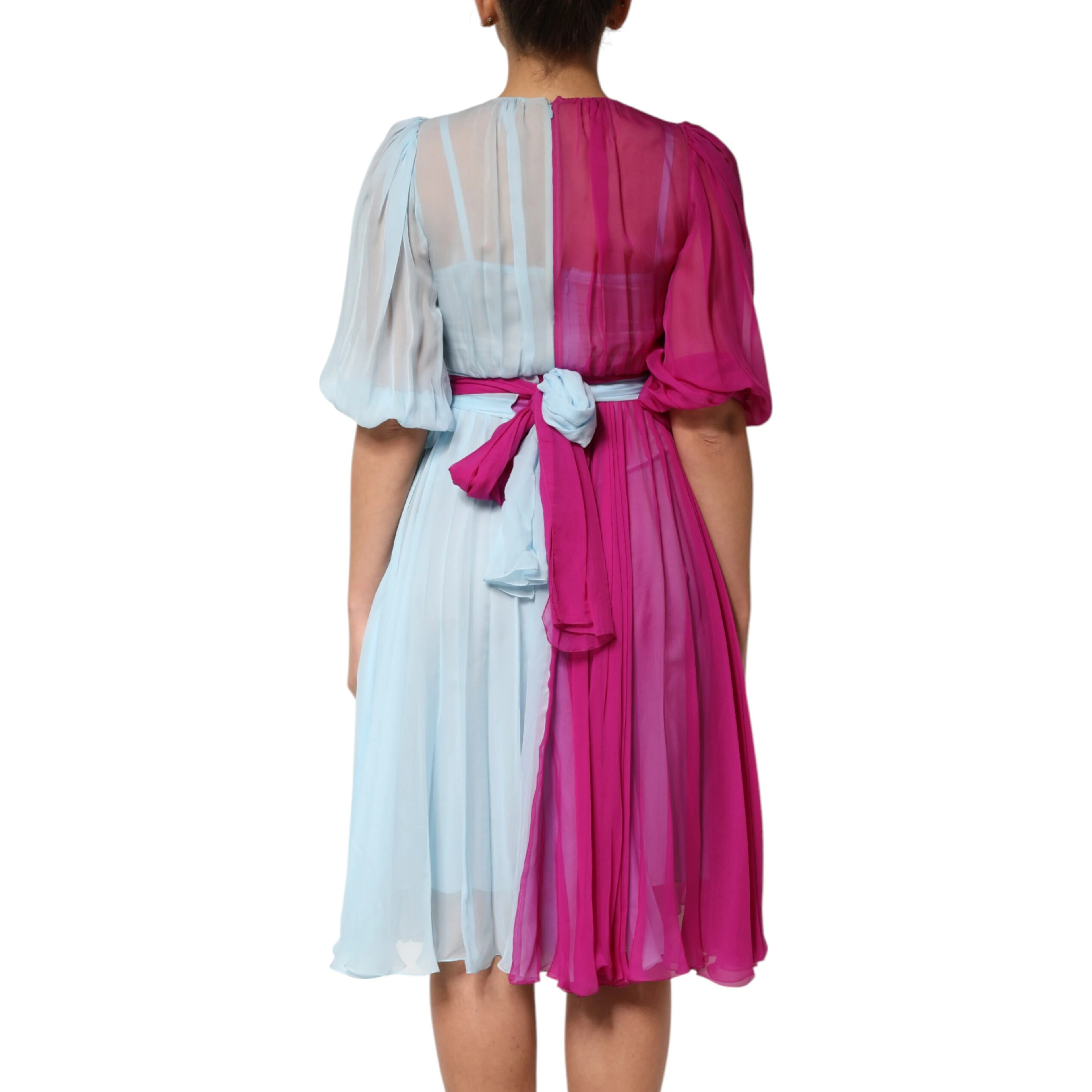 Fuchsia Light Blue Silk Two Tone Midi Dress