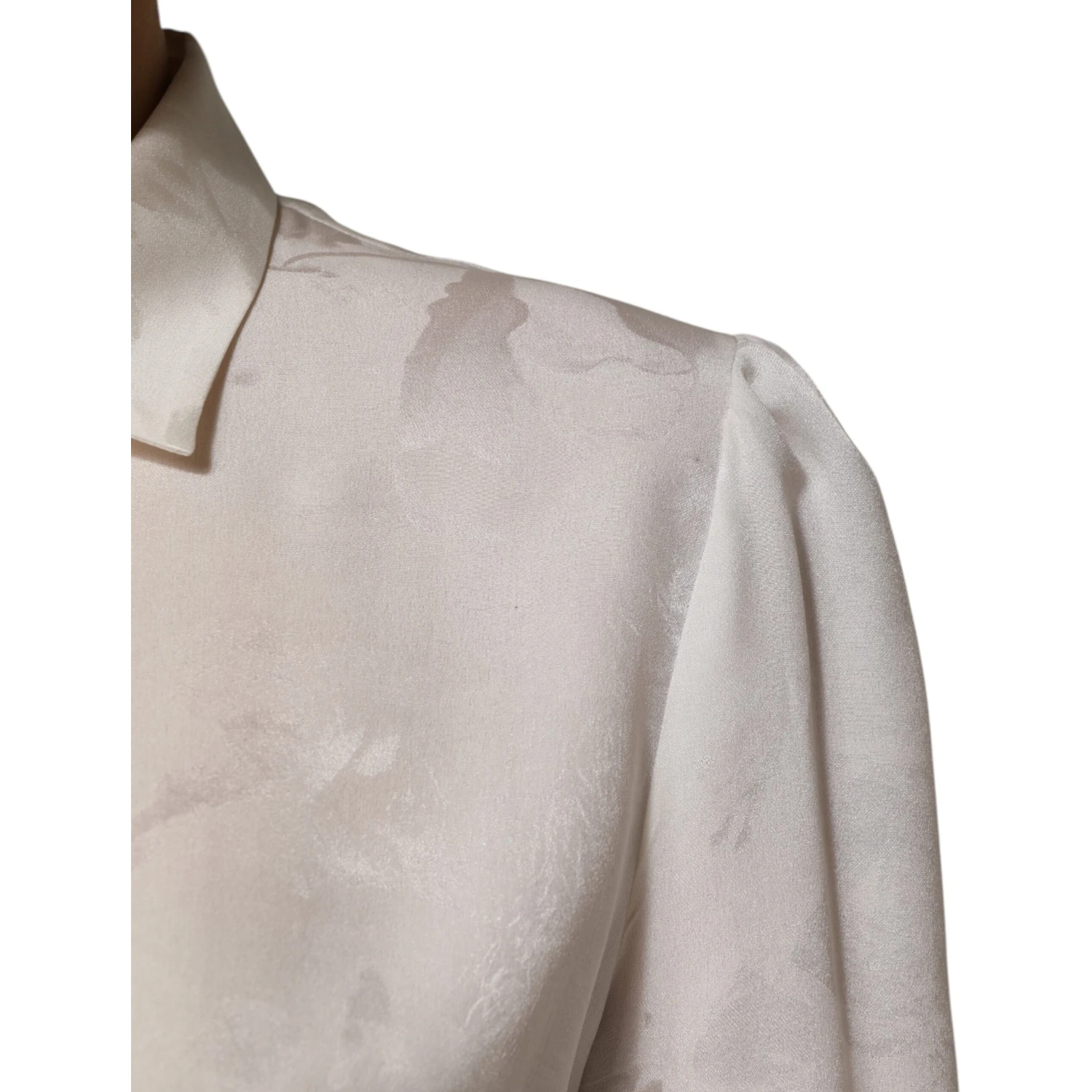 White Silk Long Sleeves Collared Shirt Top