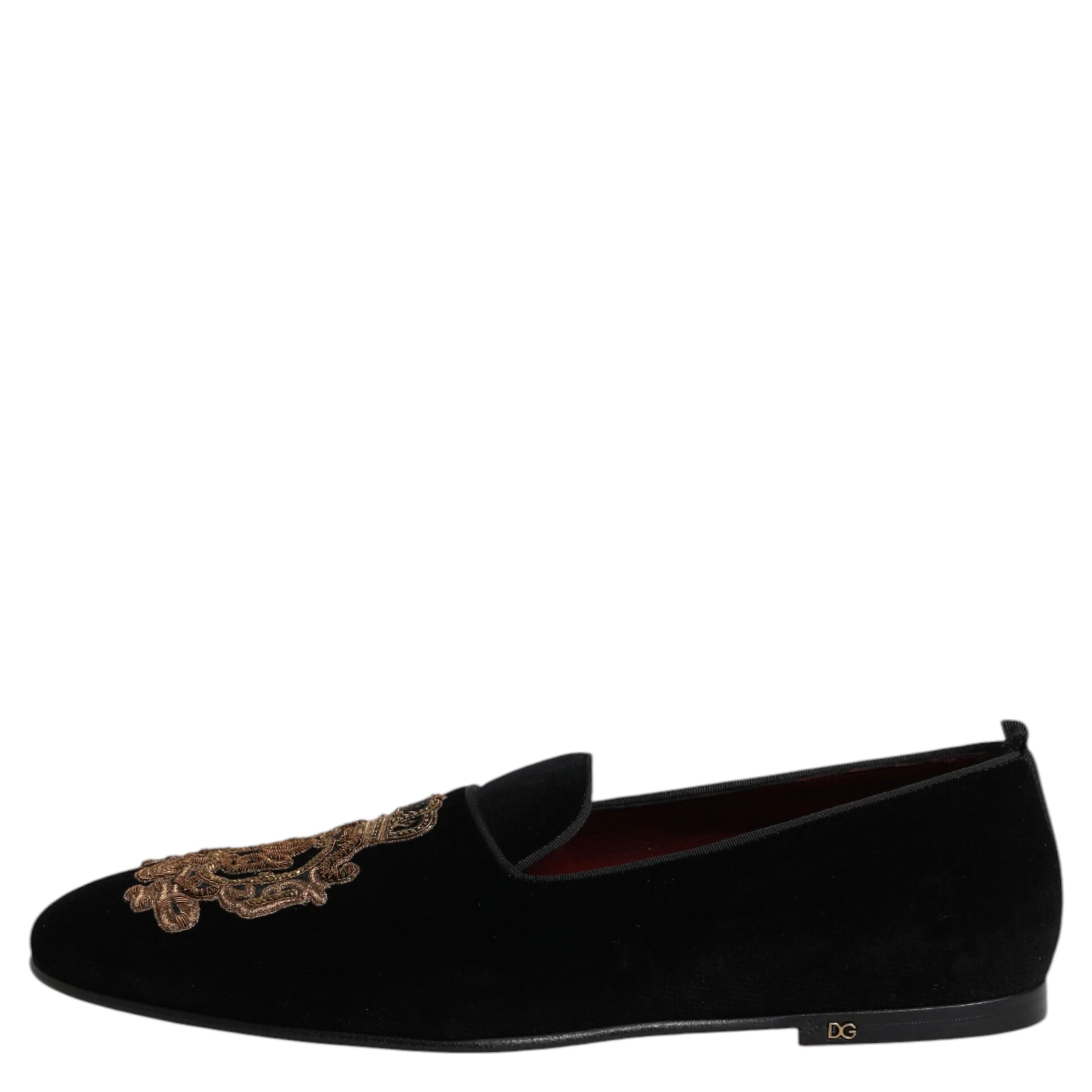 Black Velvet Gold Crown Mens Loafers Shoes