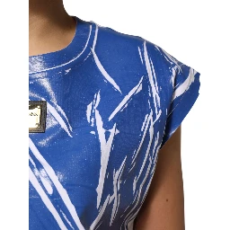 Blue White Cotton Logo Plaque Women Tank Top